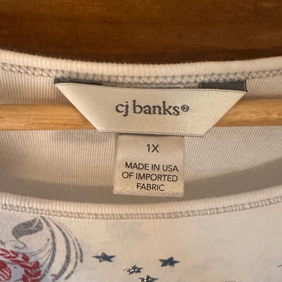 CJ Banks Patriotic Americana T- Shirt White/ Red/ Blue Sparkles & Rhinestones 1X - Picture 5 of 5